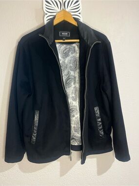 Men’s Missani Black Bomber Jacket with Cashmere Paisley Lining Leather Trim